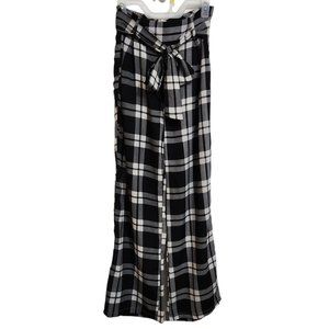 Say What? High Waisted  Wide Leg Pants with Belt Black & White Plaid Size M